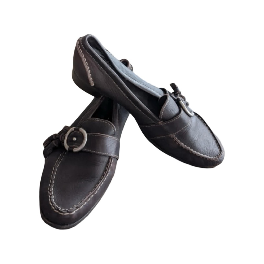 Bally Brown Leather Buckle Loafers Swiss Designer Shoes EU 39 US 8 - 8.5   C